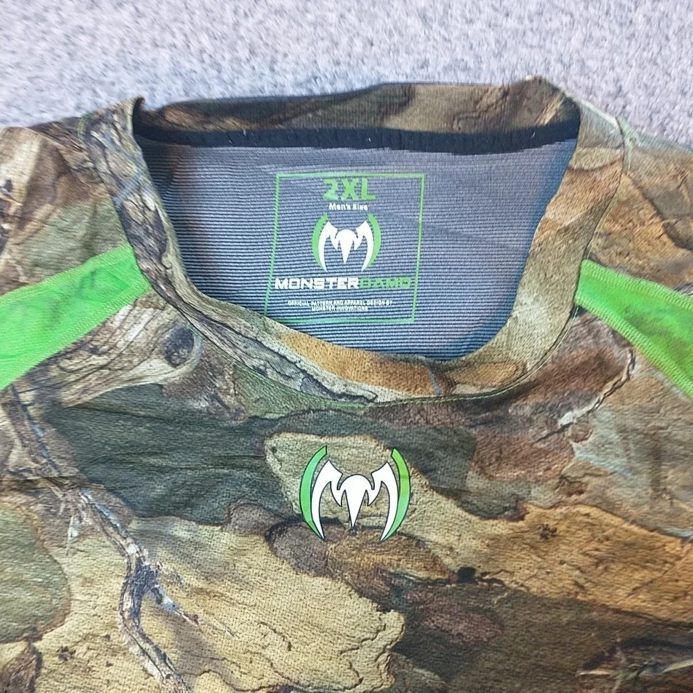 Monster Camo Mens 2XL Performance T-Shirt Real Tree Camouflage Neon Green Mesh